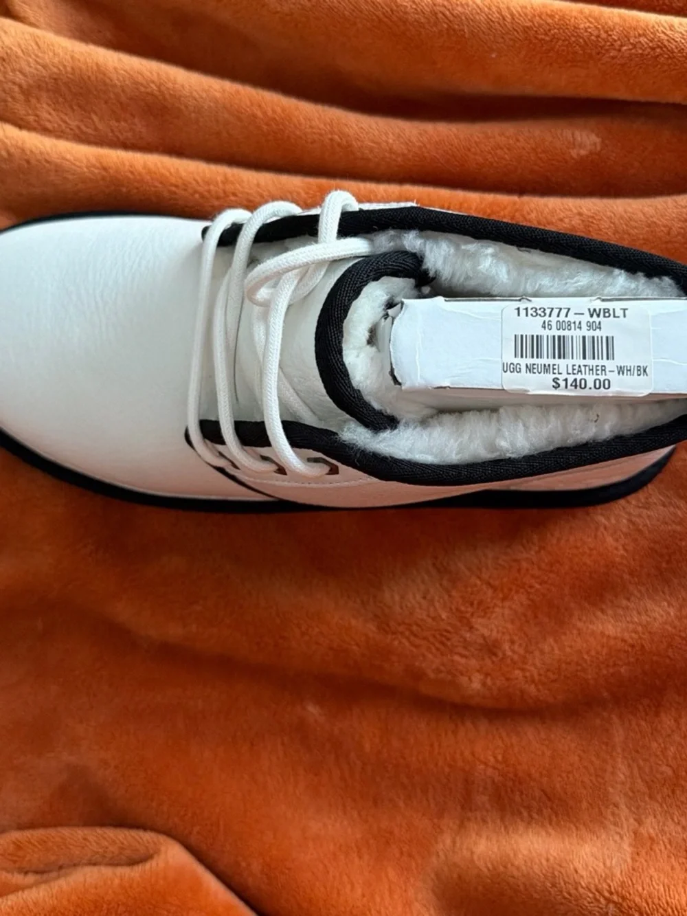 UGG White Leather Neumel with Black Trim